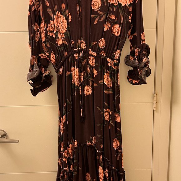 Johanna Ortiz x H&M Creped Ruffled Dress in Dark Brown Wild Roses XS - Picture 6 of 6